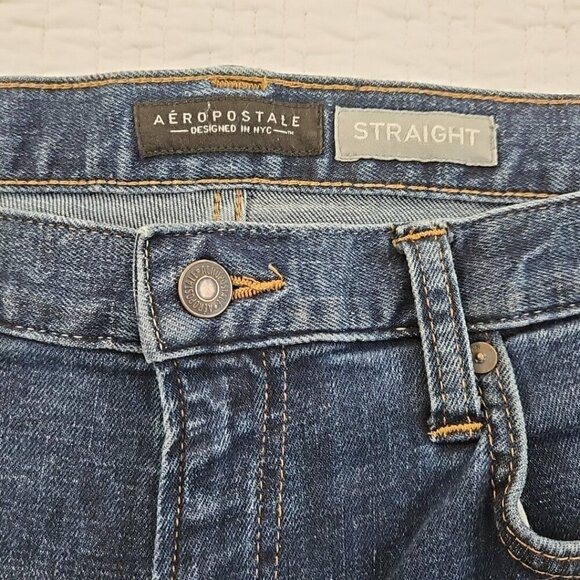 Aeropostale Mens Straight Stretch Whiskered Jeans Size 36x34 Dark Wash EUC LN - Picture 5 of 16